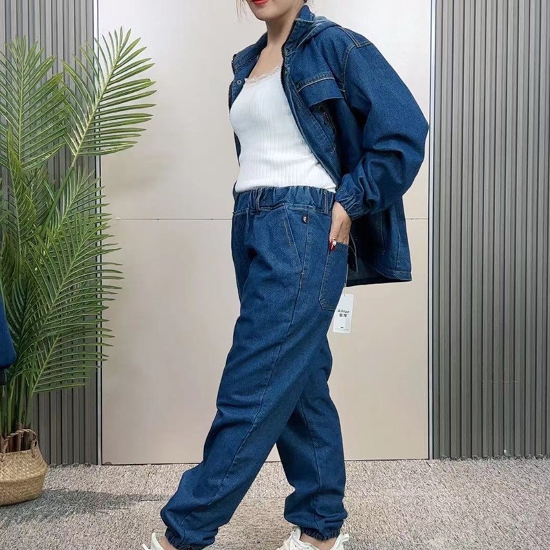 带帽子牛仔工作服套装男女春秋电焊工工厂车间防烫防尘耐磨厚