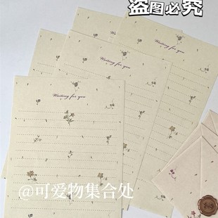 复古玫瑰碎e花信封信纸套装礼物留言手写信情书告白浪漫信纸牛皮