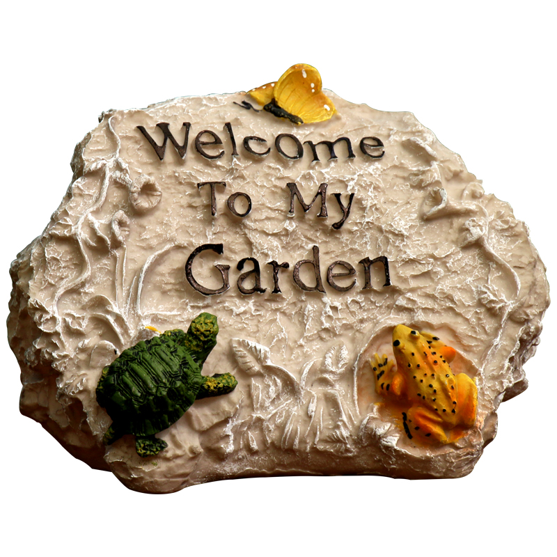 假山欢迎光临牌田园创意工艺品树脂雕塑装饰摆件户外庭院花园造景