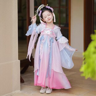 新款 薄款 超仙古装 簪花儿童套装 国风宝宝 襦裙广袖 汉服女童2024夏季