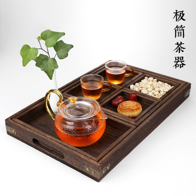 日式实木茶盘烧桐木家用小号托盘简约茶台功夫茶海点果盘套装茶具