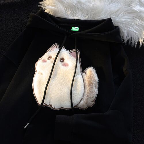 胖胖小猫情侣装卫衣女秋冬季宽松多巴胺穿搭奶系连帽加绒加厚外套