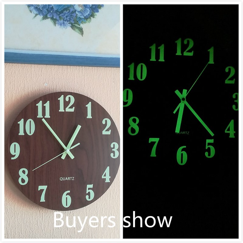 12 Inch Night Light Function Wooden Wall Clock Vintage Rusti