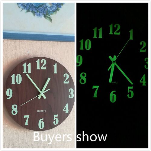 12 Inch Night Light Function Wooden Wall Clock Vintage Rusti