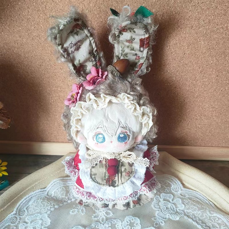 10cm可爱棉花娃娃衣服兔耳朵复古娃衣套装无属性手作玩偶着替