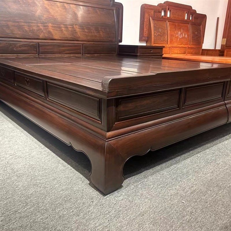 红木家具柬埔寨黑酸枝1.8*2米大床 卧室中式素面简约榫卯结构实木