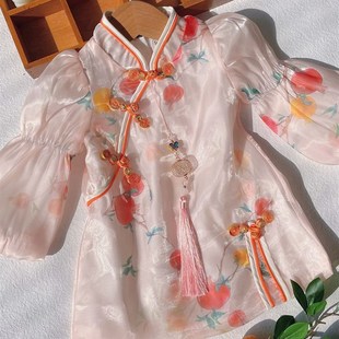 女童旗袍连衣裙春秋款汉服裙婴儿中式周岁礼服R女宝宝抓周唐装春