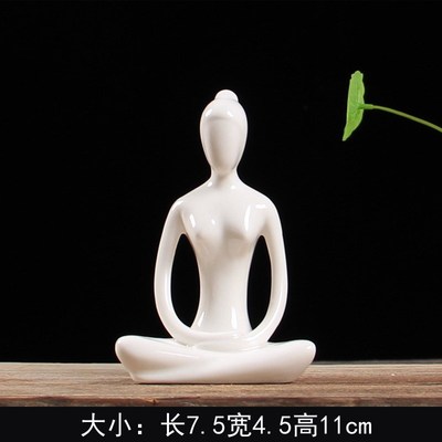 现代简约创意瑜伽少女摆件 陶瓷工艺家居饰品 抽象人物壁柜小摆件