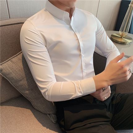 2023春装西服内搭休闲商务英伦纯色G免烫衬衣男装修身长袖衬衫帅
