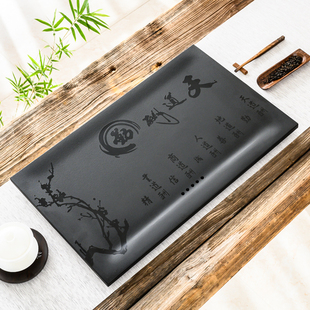 乌金石茶盘定制嵌入式石茶台茶桌中间漏水面板镶嵌火烧石尺寸定制