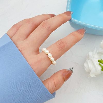 推荐Cute Minimalist Pearl Beaded Rings for Women Korean Irre