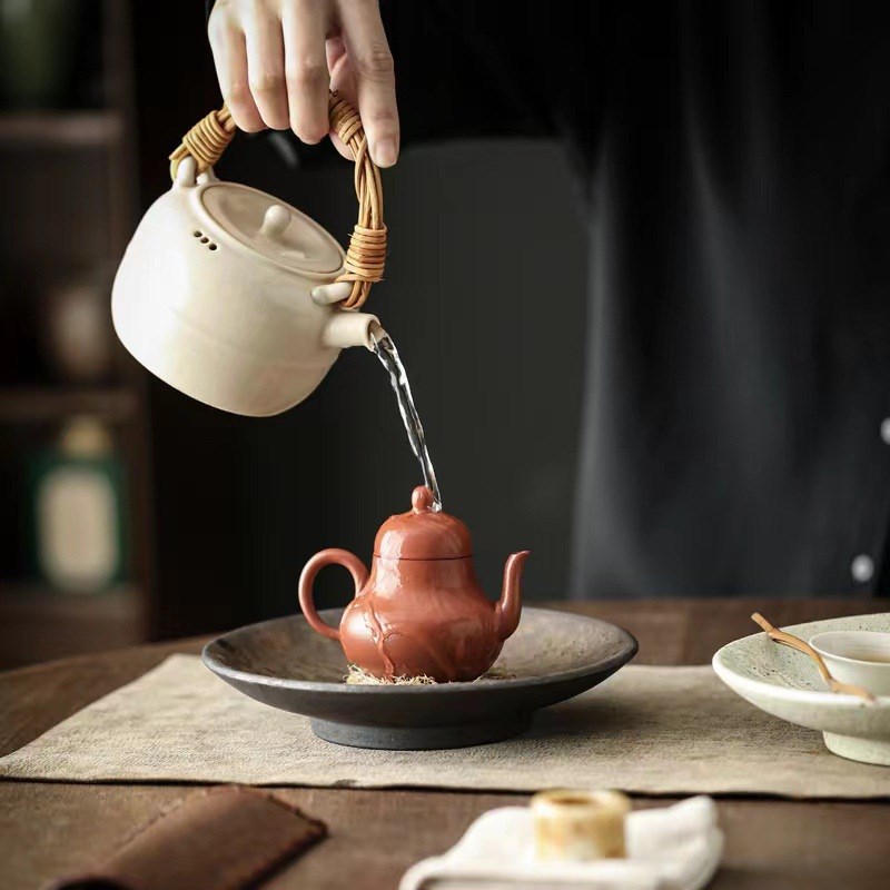 现货中式果盘高脚茶点盘点心盘陶瓷干果盘茶桌零食茶托盘茶室糕点
