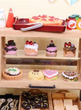 6分12分娃娃屋微缩摆件蛋糕柜碗碟防尘柜收纳柜置物柜木质模型