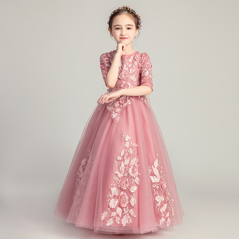 儿童晚礼服公主裙女童蓬蓬纱裙小花童F钢琴表演服模特走秀演出服