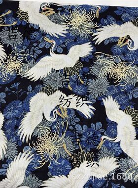日式和风b烫金布 (仙鹤新款)全棉和风印花布料 棉服汉服箱包面料
