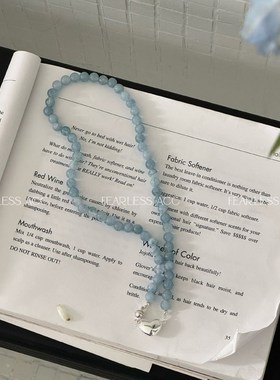 海蓝宝天然石项链小众设计气质高级感手工W串珠锁骨链女