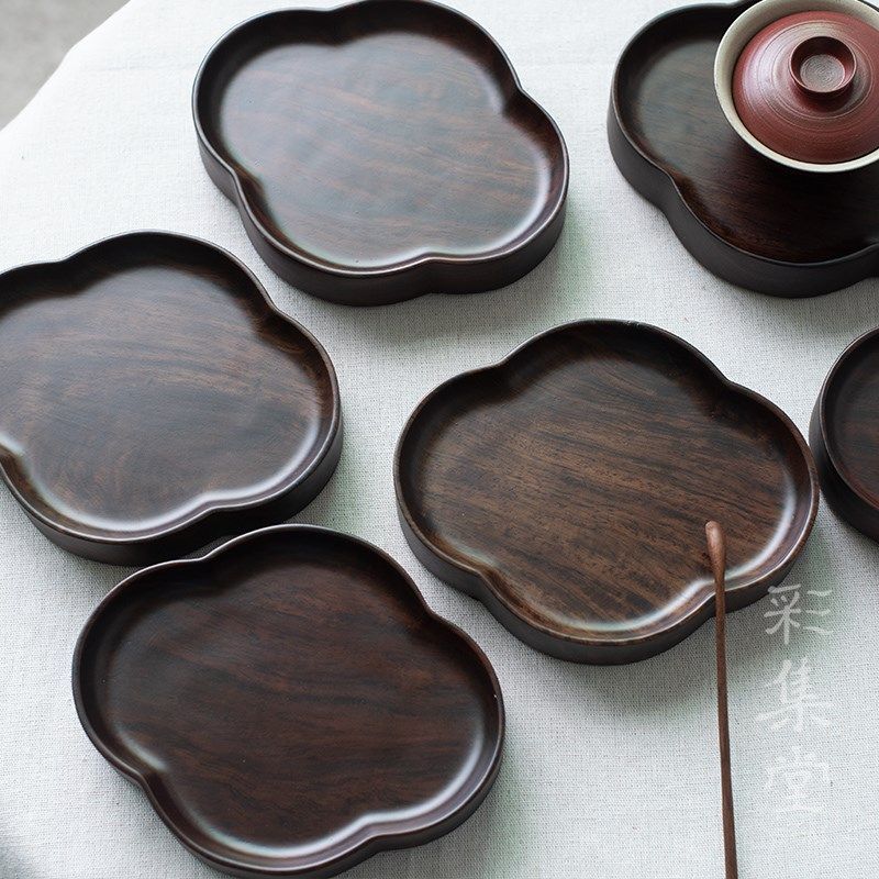 彩集堂 海棠黑檀木壶承 加厚实木茶托干泡台茶承小茶盘茶壶垫底座,餐饮具,茶托,淘宝优惠券,粉丝福利购,淘宝优惠卷