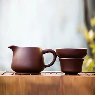 200毫升宜兴紫砂功道杯壶原矿紫朱泥公道杯紫砂茶漏球孔杯子套装