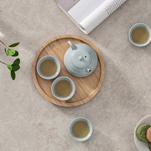 旅行茶具套装 陶瓷汝釉户外便i携式 一壶四杯带木质茶盘简约茶壶茶
