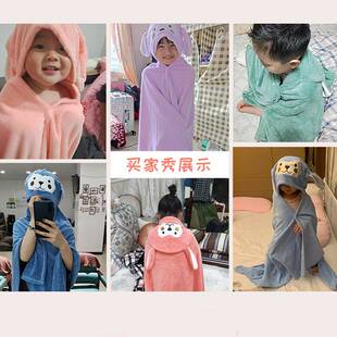 儿童浴袍冬天吸水洗澡婴儿浴巾连帽斗篷披L风可穿可裹卡通加厚速