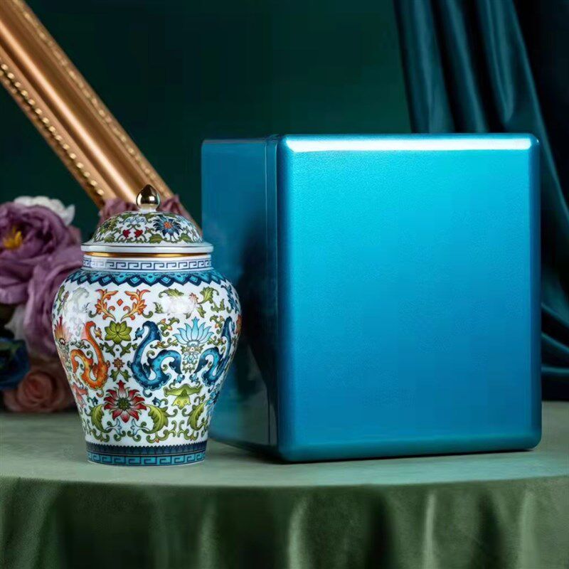 芳华珐琅彩陶瓷茶叶罐礼盒包装宫廷风密封罐陶瓷茶叶罐木盒烤漆盒