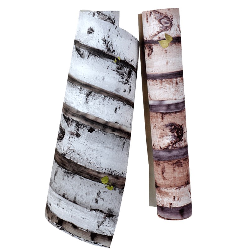 复古白桦树木纹树木壁纸店铺装修服装店背景墙墙纸民宿饭店非自粘