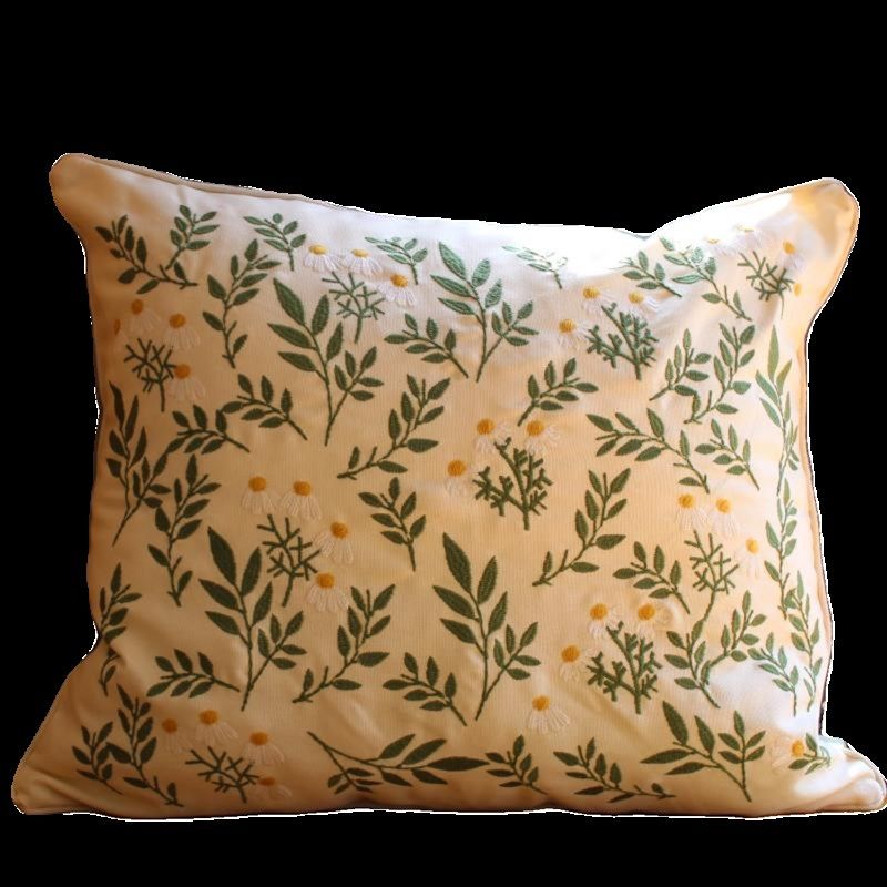 美式田园刺绣靠垫客厅沙发绣花大抱枕套飘窗床头50x60靠枕可拆洗