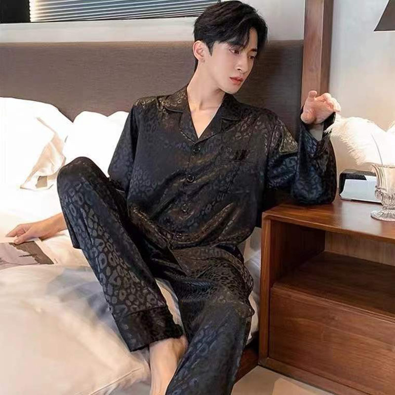 高级感睡衣男士春秋款长袖薄x款冰丝大码夏季男款开衫家居服两件