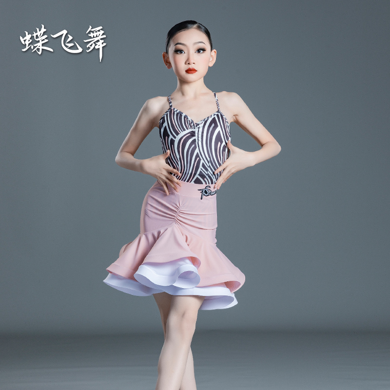 拉丁舞服女童练功服夏o季吊带幼儿拉丁演出服洋派比赛表演舞裙套