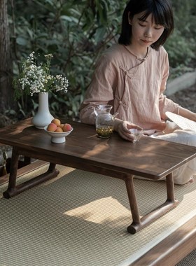 新中式无非炕几黑胡桃木实木榻榻米飘窗席地茶桌简约炕桌小矮桌