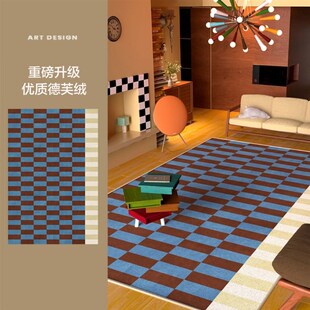 世纪艺术中古风客厅地毯绿色美式 新品 高级沙发茶几毯耐.脏卧室地