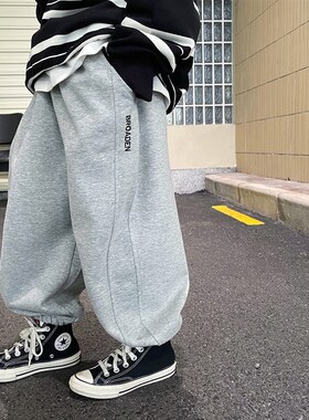 男童运动裤春秋款儿童裤子加绒秋装B男宝宝卫裤2023新款灰色男孩