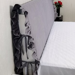 荷叶边床头罩全棉布艺灰色床头套防尘罩软包欧式实木弧形简约现代