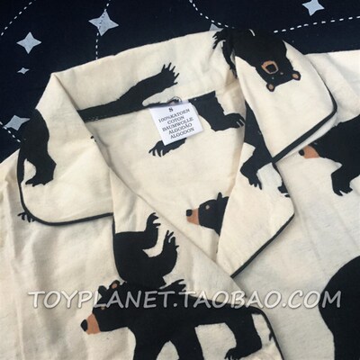 日系大黑熊卡通可爱睡衣情侣少女男士长袖长裤春秋家居服套装