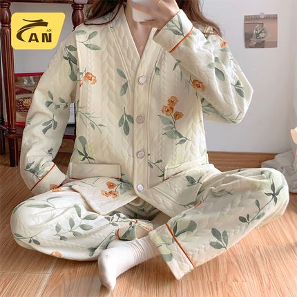 空气棉月子服春秋季纯棉产后加厚喂奶哺乳孕妇睡衣秋冬款孕期专用
