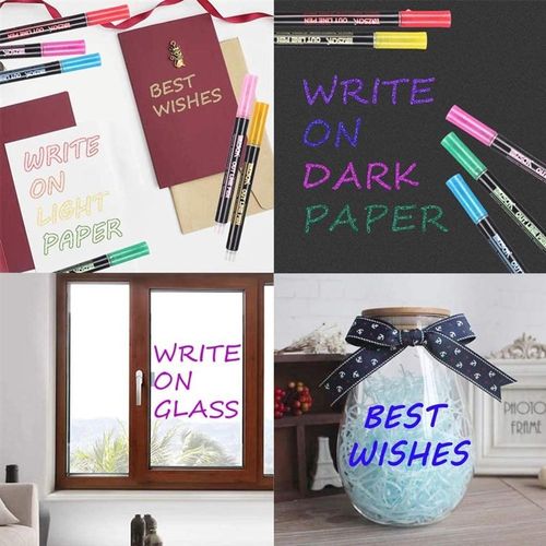 12 Colors Metallic Marker Outline Pen Glitter Colorful DIY A