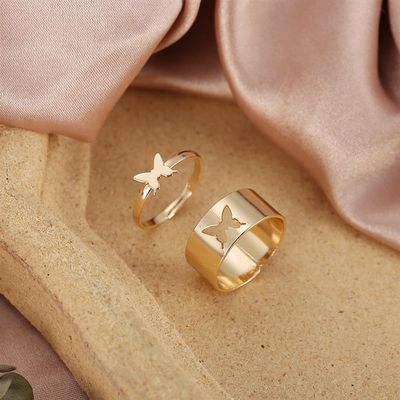 推荐Hot Couples rings 2pcs women ring men蝴蝶情侣戒指套装2件