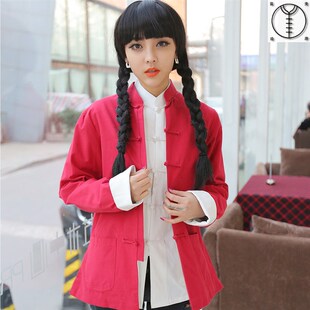 唐装冬装改良女时k尚洋气中国风年轻版套装款汉服上衣对襟妈妈红