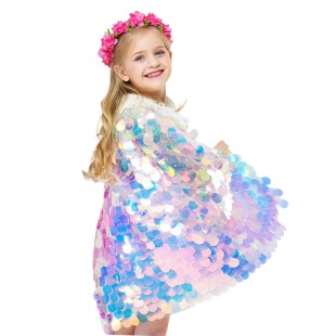 Girls 速发Fashion Clo Shawl Multicolor Shiny Sequins Glitter