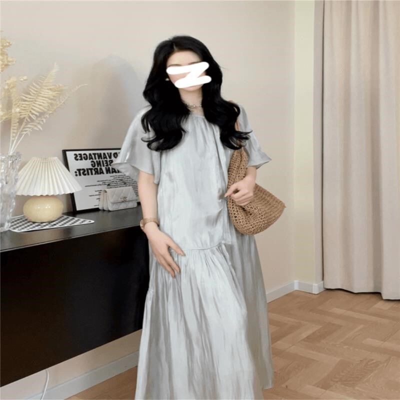 香港宽松显瘦百搭连衣裙2024夏季大码胖MM新款甜美法式褶皱裙子女