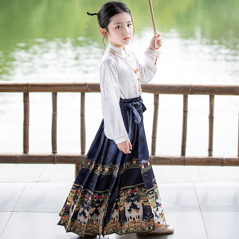 新款秋冬汉服女童2023儿童马面裙套装中L国风古装大童超仙唐装裙