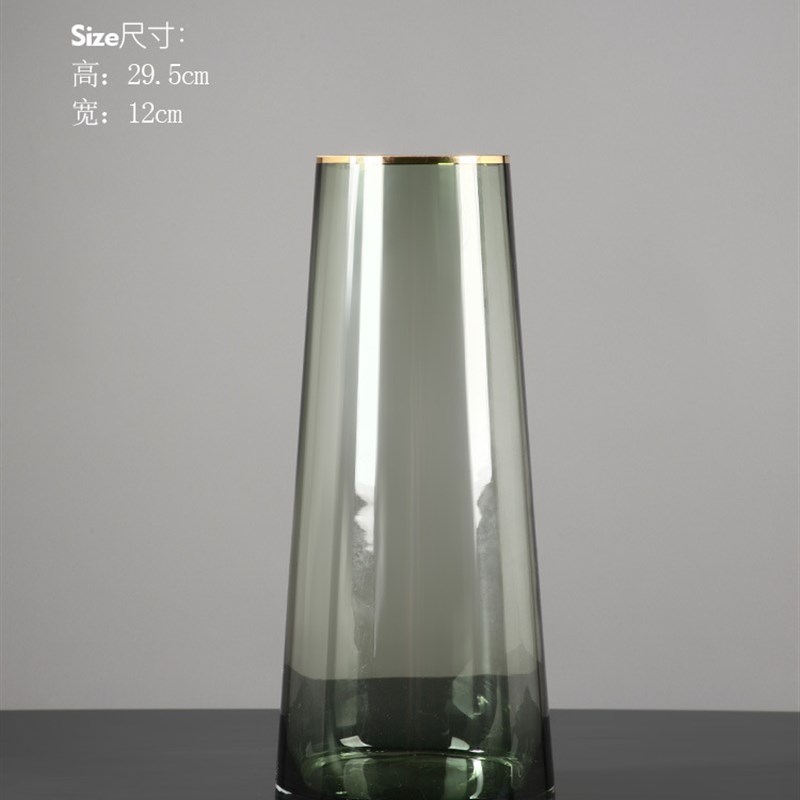 北欧轻奢vase玻璃金边透明花瓶摆件客厅插花水培餐X桌装饰品花瓶