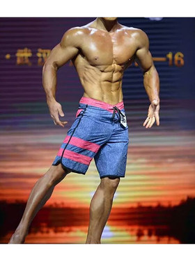 男子健体比赛沙滩j裤修身版 海边冲浪速干短裤齐膝宽松大码五分裤