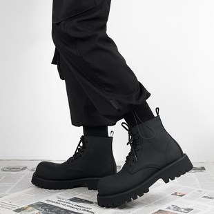 德比马丁靴男款黑色高帮皮鞋机车靴透气增高皮靴子中帮男生翘头靴