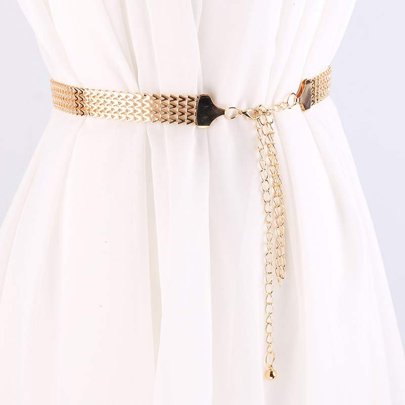 推荐Metal wavy weave belt women's wide chain decorative wais