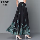 花色a字长裙中年长款 新款 妈妈半身裙女夏雪纺大摆裙薄C款 跳舞裙子