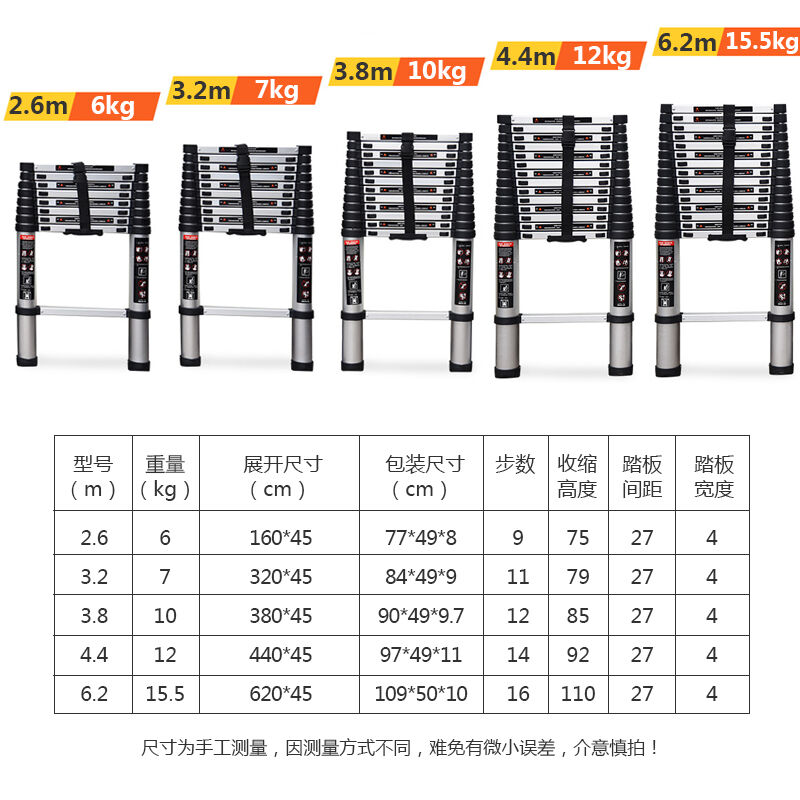 星恺伸缩梯子家用铝合金升降登高梯直梯爬梯工程梯竹节梯3.2米TZ0