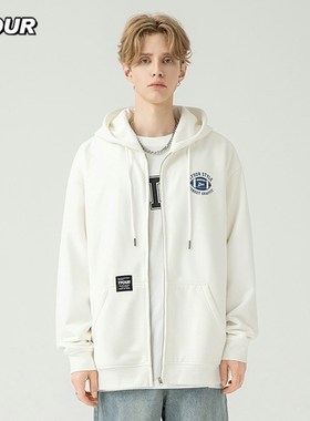 TFOUR 2023秋冬新款连帽衫橄榄球加绒卫衣男女宽松潮牌美式复古风