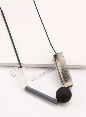 韩国时尚气质简约不对称几何木质长E款项链女个性百搭毛衣链配饰