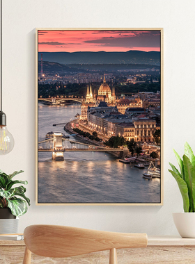 匈牙利布达佩斯装饰画客厅沙发背景墙画餐厅城市夜景建筑风景挂画